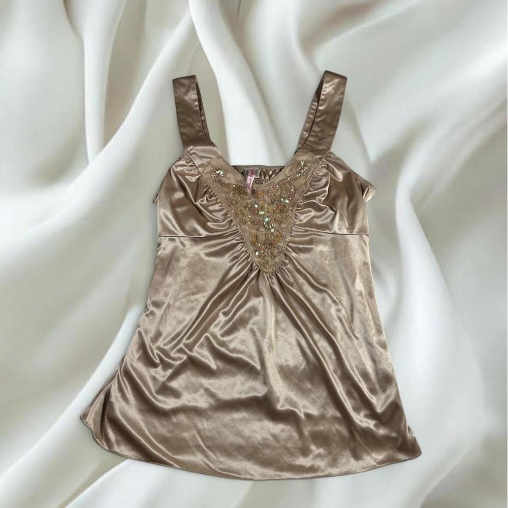 Heart Soul gold beaded tie back babydoll tank top y2k vintage mcbling fairy